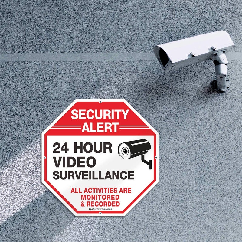 Faittoo Video Surveillance Sign, 4 Pack 10 x 10 Rust Free .040 Aluminum Security Warning Reflective Metal Signs, Indoor or Outdoor Use for Home Business CCTV Security Camera, UV Protected & Waterproof - Image 5